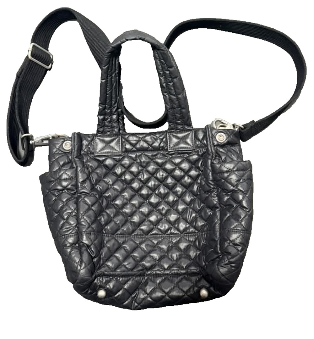 ClaraNY Black Quilted Puffer Tote Bag Crossbody Nylon Lightweight Handbag